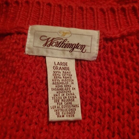 Worthington Vtg Red Cable Knit Sweater Size Large - Picture 8 of 8